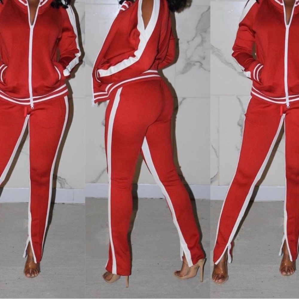Red and white sweatsuit